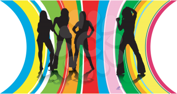 Royalty Free Clipart Image of Four Dancers