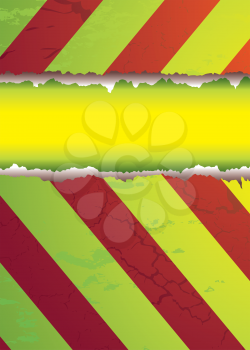 Royalty Free Clipart Image of a Ripped Green, Yellow and Red Striped Background