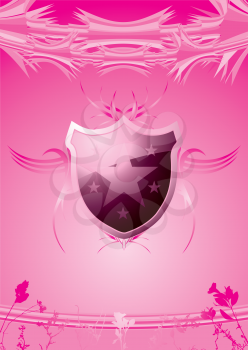 Royalty Free Clipart Image of a Pink Shield With a Star on a Pink Background