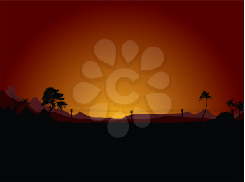 Royalty Free Clipart Image of Sunset Desert