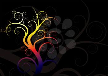 Royalty Free Clipart Image of a Twisted Tree Flourish on Black