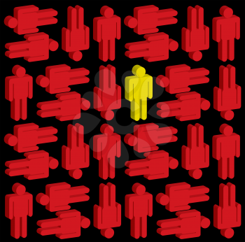 Royalty Free Clipart Image of Red People and One Yellow One