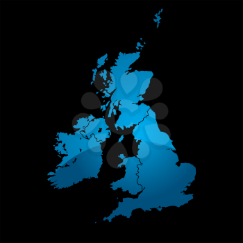 Royalty Free Clipart Image of a Blue Map of the United Kingdom on Black