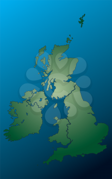 Royalty Free Clipart Image of the United Kingdom on Blue
