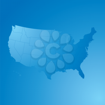 Royalty Free Clipart Image of a Blue Map of the United States on Blue