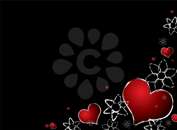 Royalty Free Clipart Image of a Heart and Flower Border on Black