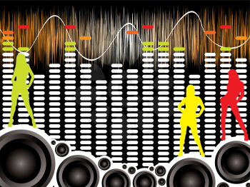 Royalty Free Clipart Image of Women Standing on Speakers