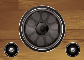 Royalty Free Clipart Image of Speakers on Wood