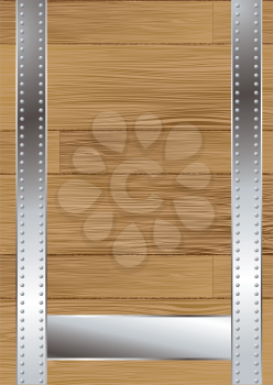 Royalty Free Clipart Image of a Wood Background With Silver Straps