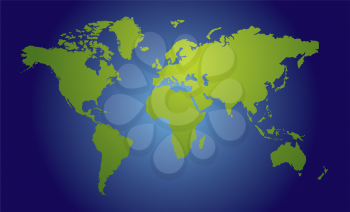 Royalty Free Clipart Image of a Map in Green on Blue