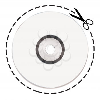 Royalty Free Clipart Image of Scissors Cutting Around a CD