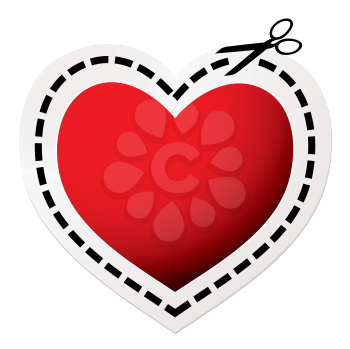 Red heart icon with scissors and love concept