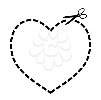 Heart concept with dotted line and scissors illustration