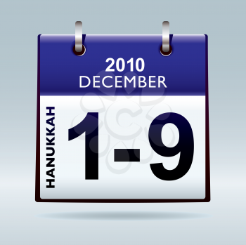 Jewish hanukkah 2010 dates in december with blue calendar