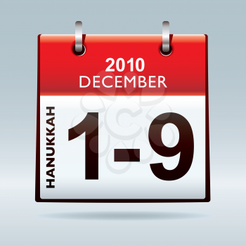 Jewish hanukkah 2010 dates in december with red calendar