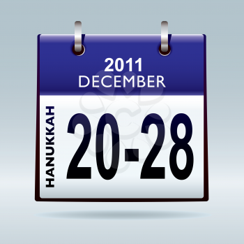 Jewish hanukkah 2011 dates in december with blue calendar