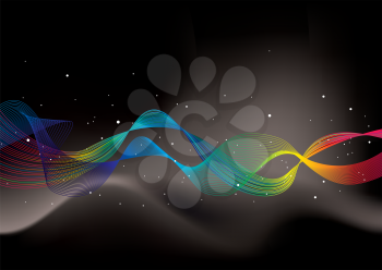 Brightly coloured rainbow ribbon background with flowing lines