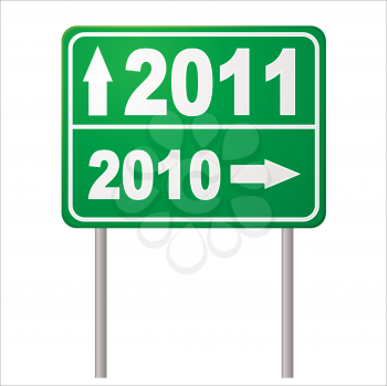 New year road sign for 2011 with arrow and metals post