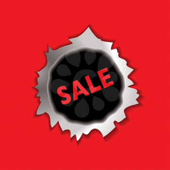 metal bullet hole with sale icon and red background