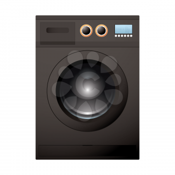Modern black washing machine with bright LCD screen