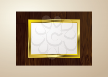 Dark brown wood picture frame with grain and gold edge
