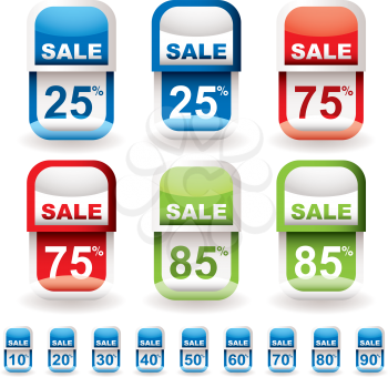 Collection of discount sale tags with different percentage prices