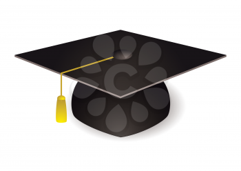 Black graduation mortar board hat with gold trim