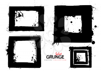 Four black square grunge ink splat frames or borders