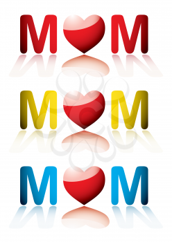 collection of three love mom icons for mothers day