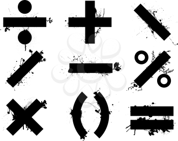 Grunge black school math symbols or icons with floral elements