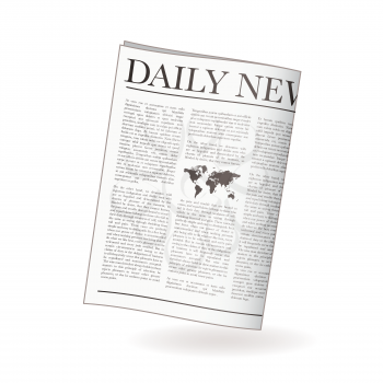 Newspaper icon for daily news with world map and shadow