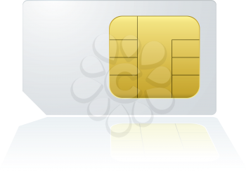 White mobile cell phone sim card with reflection in background