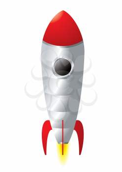 Silver metal rocket cartoon style with flames and window