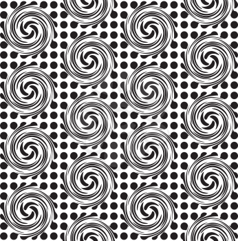 Black and white seamless spot design background with swirls