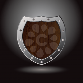 Royalty Free Clipart Image of a Wood Grain Sheild