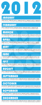 Simple blue 2012 calendar with easy to read dates