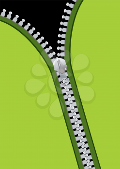 Green material background with metal zip and copyspace