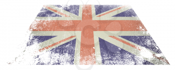 Red white and blue british flag laying flat on white background