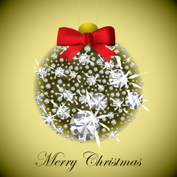 Merry Christmas concept with diamond bauble on gold background