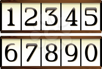 Door or house numbers on a wooden board and a porcelain look