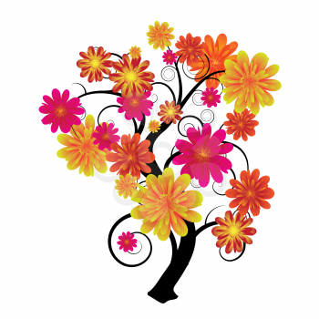 Modern artistic tree with floral elements and swirls