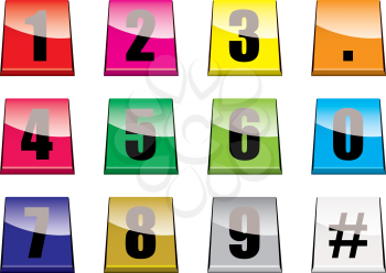 Collection of brightly coloured number tabs with light reflection