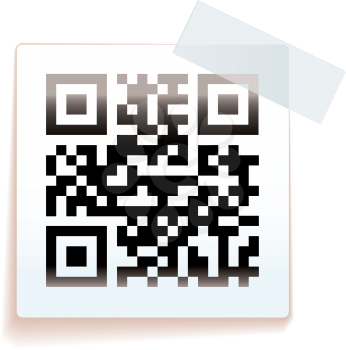 White square paper tag with sticky tape and sale QR code