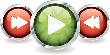 Play and fast forward icon buttons with rewind in red and green