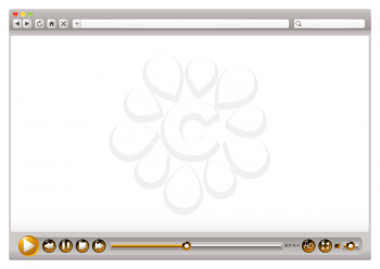 Blank internet web browser with video control buttons