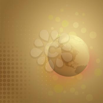 Royalty Free Clipart Image of a Globe on a Gold Background