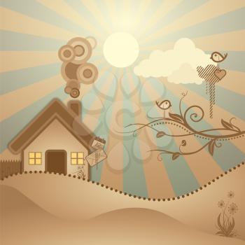 Royalty Free Clipart Image of a Rural Scene
