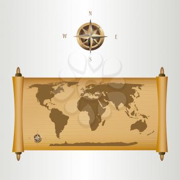 Royalty Free Clipart Image of a Map and Compass