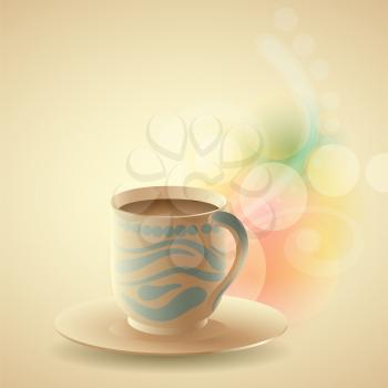 Royalty Free Clipart Image of a Cup of Coffee on a Colourful Background