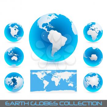 Royalty Free Clipart Image of a Collection of Blue Globes
